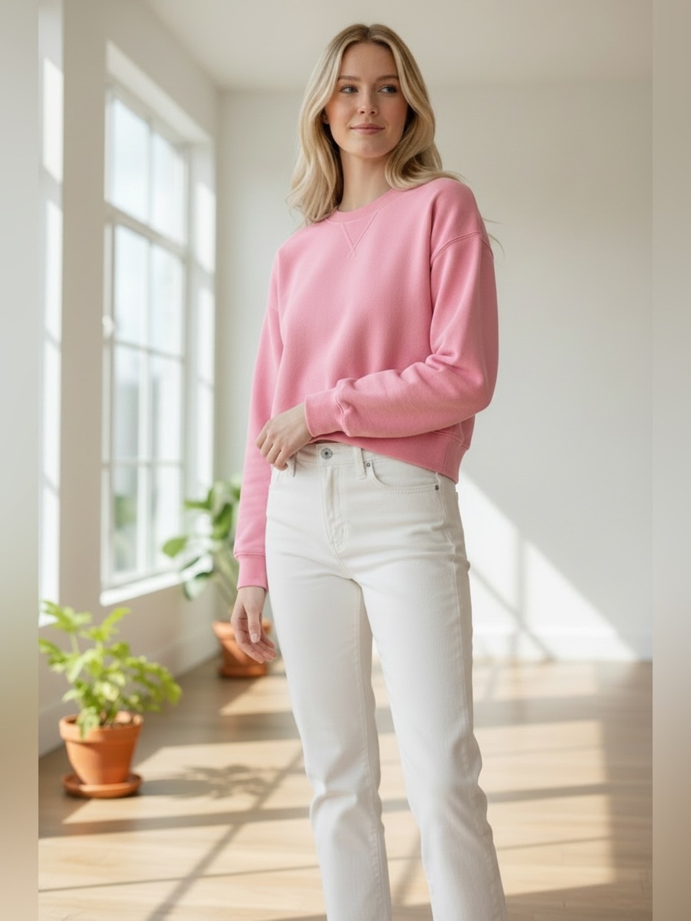 Beyond Yoga Pink Mauve Ribbed-Neck Sweatshirt
